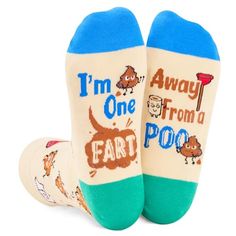 Funny SocksOur socks are knitted with individually designed, fun patterns. As we all know, poop, paper towels, and toilet plungers are inseparable companions! The bottom of the foot is also knitted with a funny saying:"I'm One FART Away From a POO".Size & PackageOur unisex design fits most men's US size 6-13 feet and most women's US size 7 and up. Each exclusive gift box contains 1 pair of fun socks.Quality MaterialOur novelty socks are made of ... Socks Quotes, Fart Gifts, Medical Socks, Funny Boss Gifts, Boss Gifts, Silly Socks, Silly Gifts, Boss Humor, Silly Funny