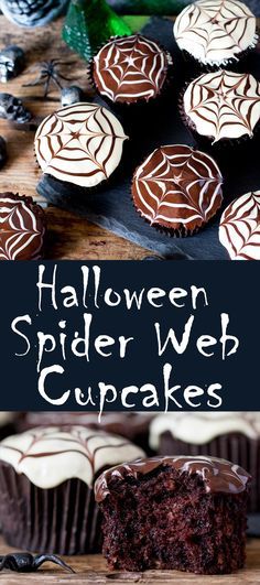 halloween spider web cupcakes with chocolate frosting