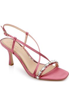 Jewel Badgley Mischka Alexis Slingback Sandal (Women) | Nordstromrack Pink Slingback Sandals For Formal Occasions, Pink Synthetic Slingback Sandals, Glamorous Slingback Sandals With 4-inch Heel, Pink Embellished Slingback Heels, Pink Slingback Heels With 4-inch Heel, Jewel Badgley Mischka, Slingback Sandal, Badgley Mischka, Womens Sandals