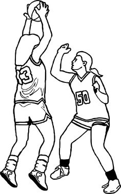 two basketball players jumping up to grab the ball coloring pages for kids, printable