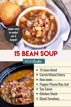 the recipe for bean soup is shown in this image