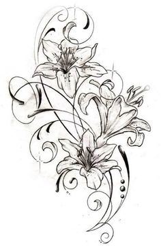 a tattoo design with flowers and swirls on it