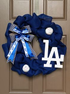 a los angeles dodgers wreath on a door