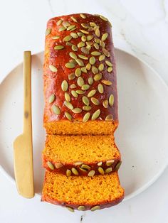 slices of pumpkin bread on a white plate