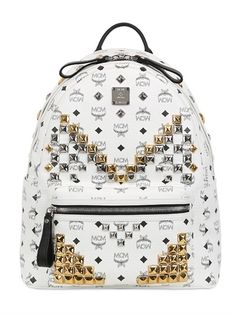 Medium Stark Studded Backpack White Leather Backpack, Mcm Purse, Men's Backpacks, Mcm Backpack, Backpacks Accessories, Luxury Backpack, Studded Backpack, White Backpack, Mcm Handbags