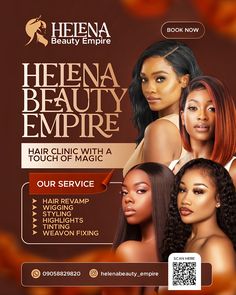 an ad for henna beauty empire featuring three beautiful women with long, curly hair