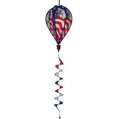 an american flag hot air balloon hanging from a string