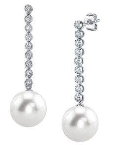 Freshwater Pearl & Diamond Serena Earrings Elegant Diamond Earrings For Formal Occasions, Luxury Pearl Embellished Earrings For Formal Occasions, Elegant Formal Pearl Embellished Earrings, Elegant Evening Pearl Diamond Earrings, Elegant Round Pearl Earrings With High Luster, Elegant Pearl Earrings With High Luster For Evenings, Elegant Round Pearl Earrings For Evening, Elegant High Luster Pearl Earrings, Elegant Akoya Pearl Earrings In Pearl White