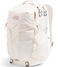 From The North Face, the Women's Surge Luxe Backpack features:The Women s Surge Luxe Backpack has all the features of the original Surge pack, but has been redesigned with premium metallic accents. With easy-to-access zip pockets, comfortable FlexVent suspension and a padded laptop sleeve, you can commute to school, work or head outdoors with easeThe women-specific FlexVent suspension system, certified by t The North Face Bags For Outdoor Activities, The North Face Backpack For Daily Use, White Standard Backpack For Trip, White Rectangular Backpack For Trips, White Backpack For Trips, White Rectangular Backpack For Trip, Rectangular White Backpack For Trips, The North Face Rectangular Travel Backpack, Aesthetic School Supplies Highschool