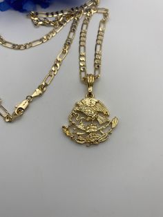 "24\" Chain with Pedant  gold dipped  Waterproof  24\" largo  Cadena con dije" Mexican Gold Jewelry, Mexican Jewelry Gold, Eagle With Snake, Custom Gold Jewelry, Mexican Eagle, Chain Ideas, Xoxo Jewelry