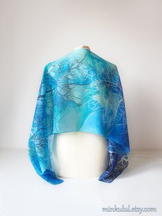 Silk scarves Trees in Blue by #minkulul Hand Painted Blue Silk Scarf For Gift, Blue Shawl Scarf For Gift, Artistic Blue Silk Scarves, Artistic Blue Silk Scarf, Silk Scarfs, White Trees, Long Silk Scarf, Hand Painted Scarves, Painted Scarf