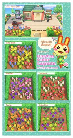 an animal crossing game with many different flowers and animals in the garden, including one bunny