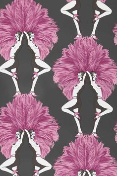 a pink and black wallpaper with an image of a woman in the shape of a pom - pom