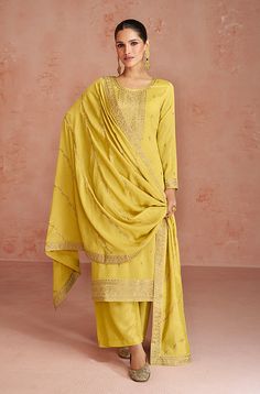 Silk Pant Suit, Readymade Salwar Kameez, Lehenga Gown, Palazzo Suit, Salwar Kameez Online, Pakistani Salwar Kameez, Silk Bottoms, Yellow Silk, Pakistani Designers