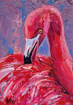 a painting of a pink flamingo in acrylic paint