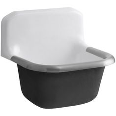 a black and white container with a handle on the side, sitting against a white background