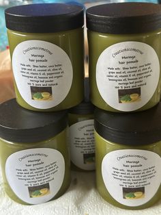 Are you looking for a product to strengthen your hair? You are in the right shop.  Our moringa hair pomade is made with the finest ingredients, such as homemade moringa leaf powder, coconut oil, shea butter, cocoa butter, castor oil, grapeseed oil, vitamin E, beeswax, rosemary oil, peppermint oil, and tea tree oil. All those ingredients will stimulate the hair and scalp and stop breakage. You can get that product in an eight-ounce plastic reusable jar. Take advantage of the opportunity. The more 4c Haircare, Body Cream Recipe, Moringa Leaf Powder, Homemade Hair, Lemongrass Oil, Diy Skin Care Recipes, Homemade Hair Products, Hair Pomade, Rosemary Oil