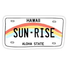 a license plate with the word sun - rise on it and a rainbow in the background