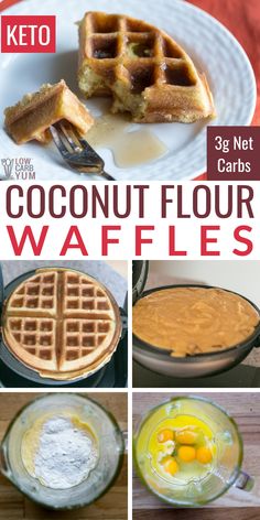 keto coconut flour waffles recipe collage