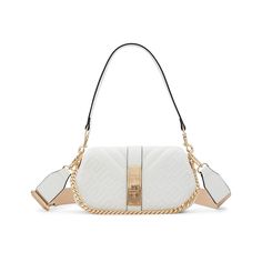 Aldo-Romie Shoulder Bag Staying in trend is effortless with the Romie shoulder bag from Aldo. Featuring three different straps so you can rock it as a crossbody or add a touch of shine with the chain handle. Trendy White Bag With Chain Strap, White Shoulder Bag With Metal Hardware, Trendy White Shoulder Bag With Metal Hardware, White Shoulder Bag With Strap, Trendy White Baguette Bag With Adjustable Strap, White Crossbody Bag With Metal Hardware, Versatile White Crossbody Shoulder Bag, White Shoulder Bag With Metal Hardware For Everyday, White Bags With Metal Hardware For Everyday Use