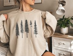 Pretty Sweatshirts, Camping Girl, Tree Sweater, Wilderness Camping, Women Sweatshirt, Hiking Shirts, Evergreen Trees, Sweater Gift, Gifts For Nature Lovers