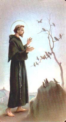 a painting of jesus standing in front of a tree with birds flying around him and holding his hands out