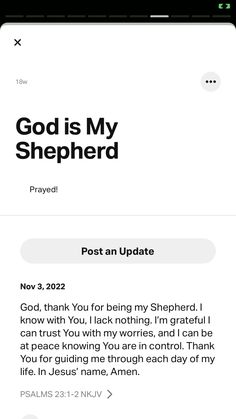 an iphone screen with the text god is my shepherd and it's email message