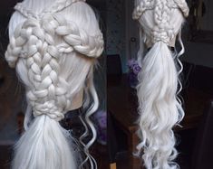 Targaryen Hair Braids, Long White Braid, Rhaenyra Targaryen Braids, Targaryen Braids Aesthetic, Icy Hair, My First Wig