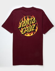 Santa Cruz X Thrasher Flame Dot Tee. Graphic On Left Chest. Large Graphic On Back. Crew Neck. Short Sleeve. 100% Cotton. Machine Wash. Imported. Red Short Sleeve Tops With Back Print, Red Cotton Top With Back Print, Thrasher Flame, Flannel Sweatshirt, Graphic Trends, Kids Graphic Tees, Open Knit Sweater, Boy Tees, Top Graphic Tees