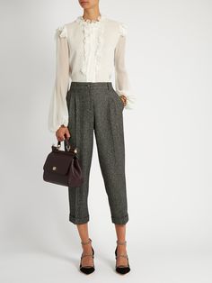 Outfit Women Casual, Herringbone Pants, Eden Moon, Moon Lee, Long Pants Outfit, Tweed Trousers