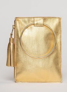 Beau & Ro Wristlet Metallic Gold / One Size The Metal Ring Wristlet | Gold Modern Gold Clutch With Detachable Handle, Modern Gold Pouch Shoulder Bag, Luxury Gold Bag With Smooth Grain, Chic Gold Leather Clutch, Gold Leather Bag With Smooth Grain, Modern Gold Clutch Shoulder Bag, Gold Soft Leather Evening Clutch, Elegant Gold Clutch With Soft Leather, Evening Gold Soft Leather Clutch