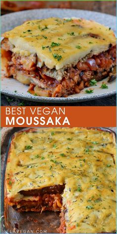 the best vegan moussaka recipe is made with meat, cheese and sauce