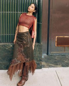 Nyc Festival Outfit, Modern Fairy Aesthetic Clothes, Gay Club Outfit Women, Jazz Festival Outfit, Steph Hui, Red Mesh Top, Jazz Outfits, Y2k Skirt, 2015 Fashion Trends