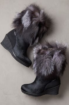 Women’s Angelina Wool-Lined Fox Fur and Calfskin Boots | Overland Glitter Ugg Boots, Wedge Winter Boots, Fox Fur Boots, Women's Winter Boots, Womens Low Heels, Fur Accessories, Arab Beauty, Low Boots, Fur Boots