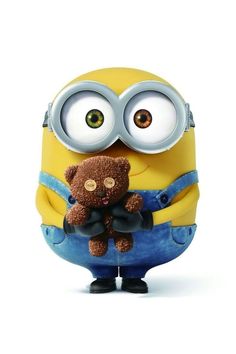 a minion holding a teddy bear in his arms