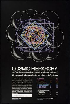 an advertisement for cosmic hexarchy with lines in the center and stars above it