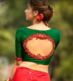 Green Floral Embroidered Cut Work Blouses Blouse Patterns For Saree, Embroided Blouse, Blouses 2022, Cut Work Blouse, Designer Blouses Online, Blouse Works, Embroidery Blouses, Backless Blouse Designs