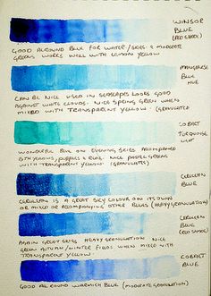 a piece of paper with blue and green ink on it that has been written in different languages