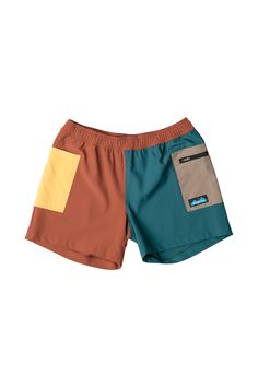 QUICK DRY STRETCH & UV PROTECTION! Embrace those long days out on the river with the functional and flattering Leilani shorts. Whether you're floating for hours or sipping your favorite cold beverage by water's edge, these color block shorts will be your summer go-to. Made in our quick-dry performance polyester stretch fabric, the Leilani is your H2O adventure buddy. Relaxed fit mid-rise short, elastic waist, two side patch pockets one with zip, double needle reinforced seams. Fabric: 5oz 92% po Summer Outdoor Shorts, Hiking Outfit Colorful, Functional Hiking Shorts, Cotton Hiking Shorts, Green Hiking Shorts, Board Shorts Men's, Color Block Shorts, Granola Gorl Summer, Hiking Shorts