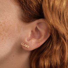 Add a touch of personal elegance to your style with our Custom Name Stud Earrings in 14K Solid Gold. Perfect for women seeking personalized earrings, these 14K Gold Custom Jewelry pieces make exquisite birthday gifts. Celebrate your unique identity or gift a loved one with this timeless piece, ensuring your name shines as brightly as the high-quality gold used in its creation. 14k solid gold handcrafted necklace 100% ethical sourced jewelry Material: 14k Solid Gold Earring Height: 4 mm / 0.15 in Classic Mother's Day Earrings, Elegant Personalized Name Earrings, 14k Yellow Gold Earrings For Mother's Day, Yellow Gold 14k Earrings For Mother's Day, Mother's Day Fine Jewelry Yellow Gold Earrings, 14k Gold Earrings For Anniversary And Mother's Day, Fine Jewelry Yellow Gold Earrings For Mother's Day, Mother's Day 14k Yellow Gold Earrings, Mother's Day Yellow Gold Fine Jewelry Earrings