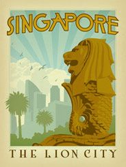 an image of a poster for singapore with the lion city on it's back