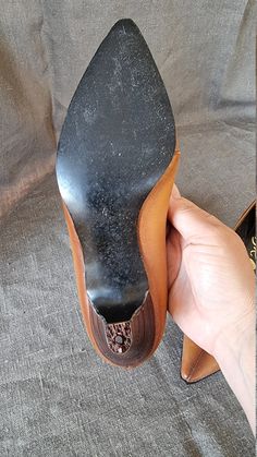 "In leather heel 5 cm needs to be re-heeled Size 3.5 inside 23.8 width 7.5 cm Size 4 inside 24 cm width 7.5 cm Our shoes have never been used and are in excellent condition. Most of our pairs will be delivered in the original carton. As they have been in storage for 40+ years, they can have a bit of an \"attic\" smell. If you use your shoes this will soon be gone If you buy many pairs we will refund any shipping overages Always use a shoehorn when you put your shoes on" Leather Kitten Heels With Reinforced Heel, Leather Kitten Heels With Wooden Heel, Leather Shoes With Sculpted Heel And Medium Width, Leather Shoes With Sculpted Heel And High Heel, Leather Open-toe Kitten Heels With Wooden Heel, Leather Open Toe Kitten Heels With Wooden Heel, Open Toe Leather Kitten Heels With Wooden Heel, Leather Kitten Heels With Almond Toe, Medium Width Leather Kitten Heels With Almond Toe