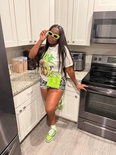 Dunk Outfit Black Women Summer, Chlorophyll Dunks Outfit Black Women, Zebra Print Skirt Outfit Black Women, Green Dunks Outfit Black Woman, Chlorophyll Dunks Outfit, Lime Green Outfit Ideas, Easter Outfits Black Women, Zebra Skirt Outfit Ideas, Green Dunks Outfit