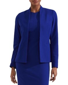 Hobbs London Silvia Jacket Royal Blue Long Sleeve Outerwear For Work, Elegant Royal Blue Long Sleeve Outerwear, Tailored Royal Blue Outerwear For Work, Fitted Royal Blue Outerwear For Work, Elegant Royal Blue Outerwear For Fall, Elegant Royal Blue Fall Outerwear, Hobbs London, Cobalt Blue, Cobalt