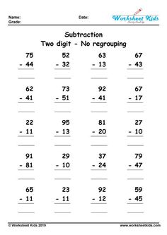 the subtraction worksheet for two digit and no regrouping numbers