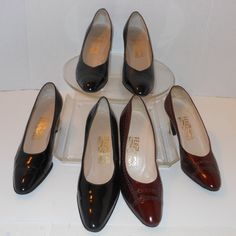 Salvatore Ferragamo Classic Leather Pumps Shoe Lot Brand: Salvatore Ferragamo Color(S) Black Leather Black Patent Leather Burgundy Leather Pumps Size: 8 N Width: Narrow Material: Genuine Leather Fastening: Slip-On Heel Type: Chunky Black Leather Heels Are 2.5 Black Patent Leather Heels Are 2.5" Burgundy Leather Heels Are 3" Import: Elegant Leather Shoes For Fall Galas, Classic Cap Toe Heels For Formal Occasions, Classic Heels For Galas, Classic Cap Toe Business Heels, Classic Leather Cap Toe Heels, Salvatore Ferragamo Shoes, Patent Leather Heels, Black Leather Heels, Heel Type