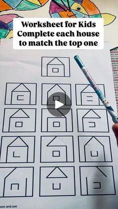 a person is holding a marker over a worksheet for kids to complete each house to match the top one