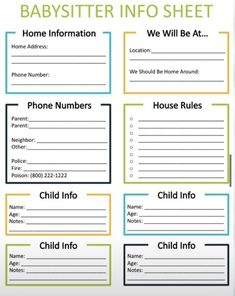 a babysitter info sheet with the names and numbers for each child in it