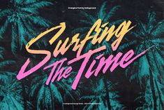 an album cover with palm trees and the words surfing in the time written on it