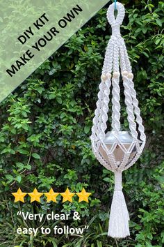 Photo shows a completed DIY macrame kit from But One String Diy Macrame Plant Hanger Tutorials, Vintage Macrame Patterns, Macrame Tutorials, Makramee Diy, Macrame Knots Pattern, Diy Macrame Plant Hanger